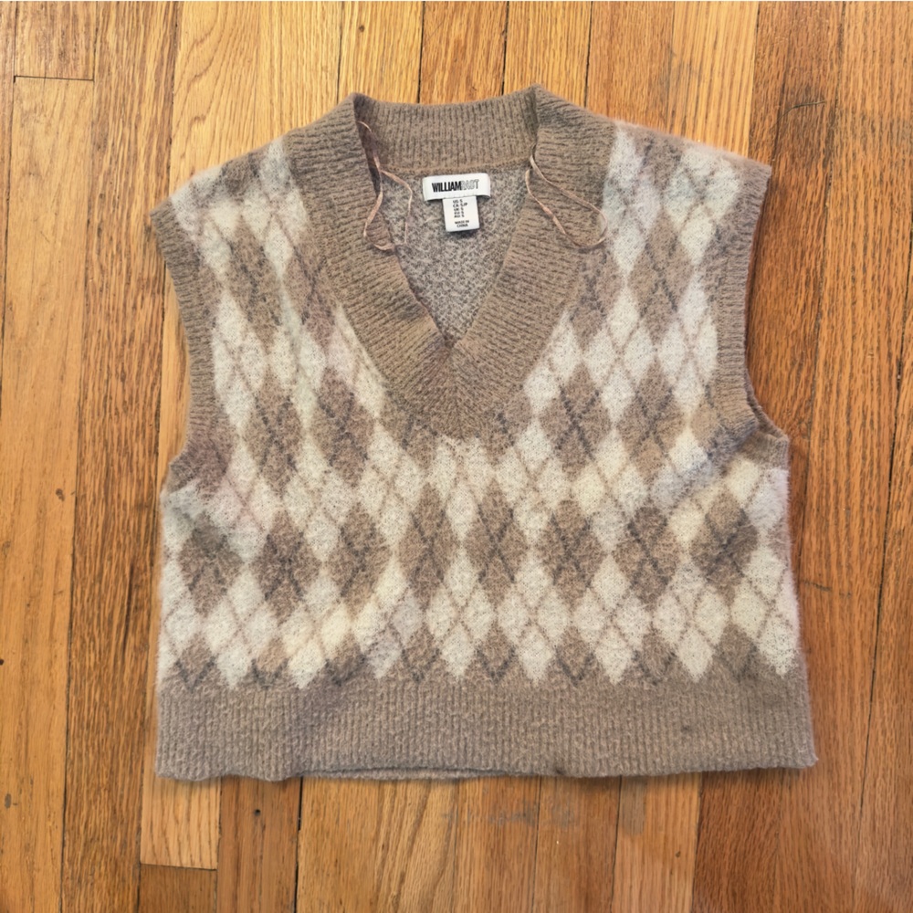 Chic Argyle William Rast Taupe and Cream Knit Sweater Vest